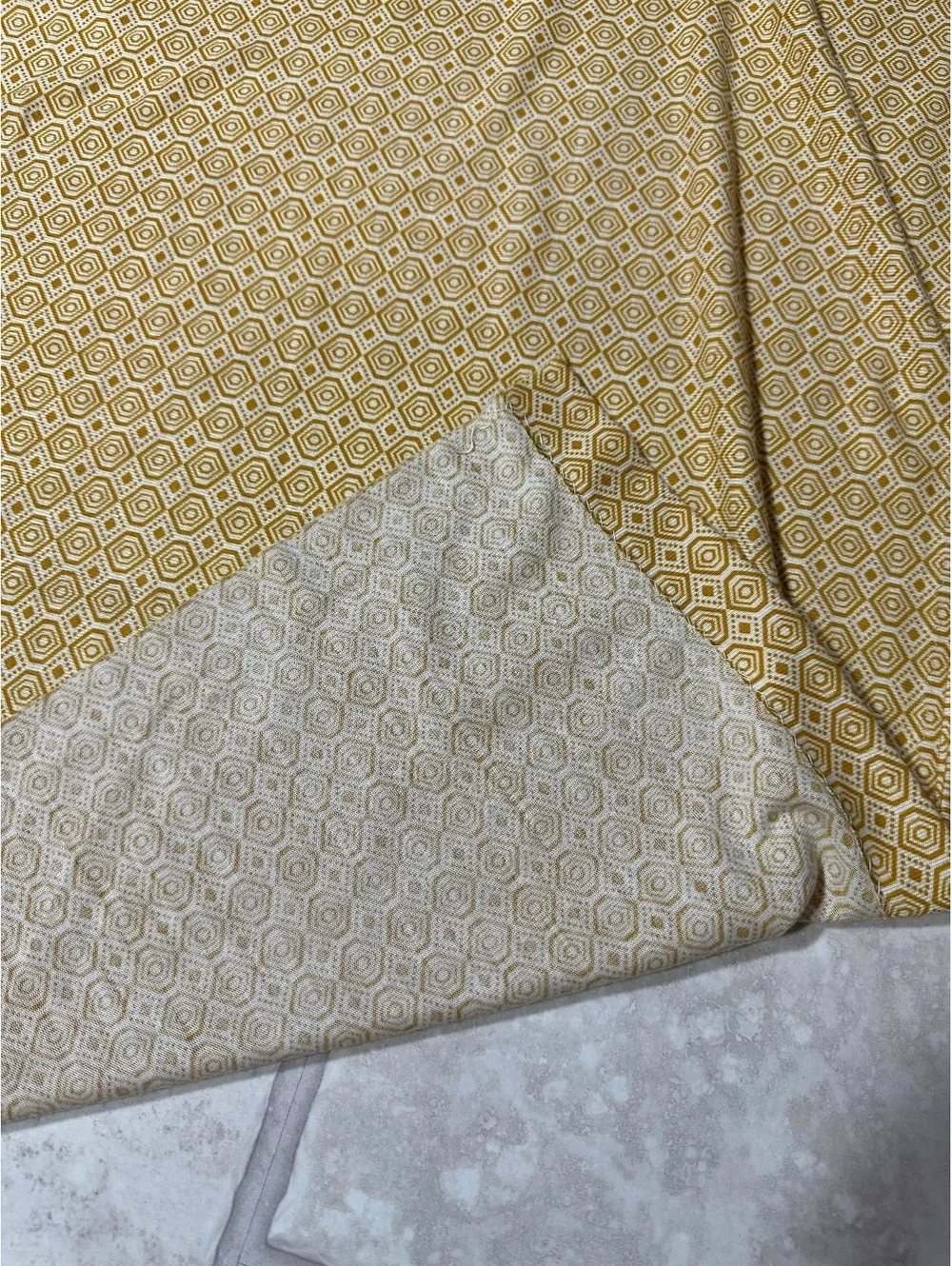 Vintage 70s Mid-Century Panel Geometric Woven Jacquard 1 Pr Gold Hexagon Drapes